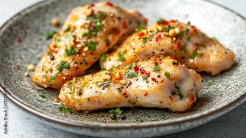 Air Fryer Chicken Drumettes with Garlic and Pepper on Plate Healthy Oilless Cooking Menu photo