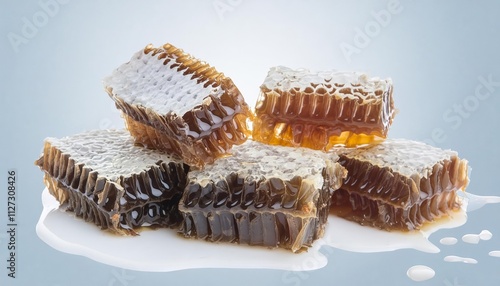 Delicious Honeycombs Isolated on a Transparent Background Perfect for Culinary Designs, Natural Food Illustrations, and BeeRelated Projects photo