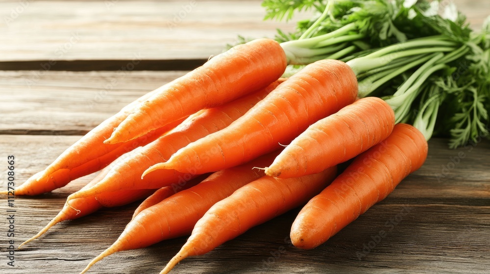 Freshly harvested organic carrots displayed on wooden surface ready for healthy cooking and nutrition-rich meals Freshly harvested organic carrots displayed on wooden surface ready for healthy cooking and nutrition-rich meals