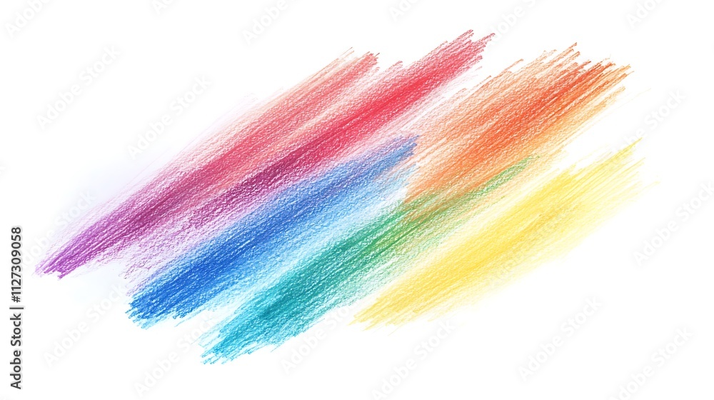 Fototapeta premium Colorful crayon strokes create a vibrant rainbow design