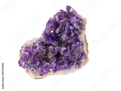 Amethyst purple crystals. Mineral crystals in geode.