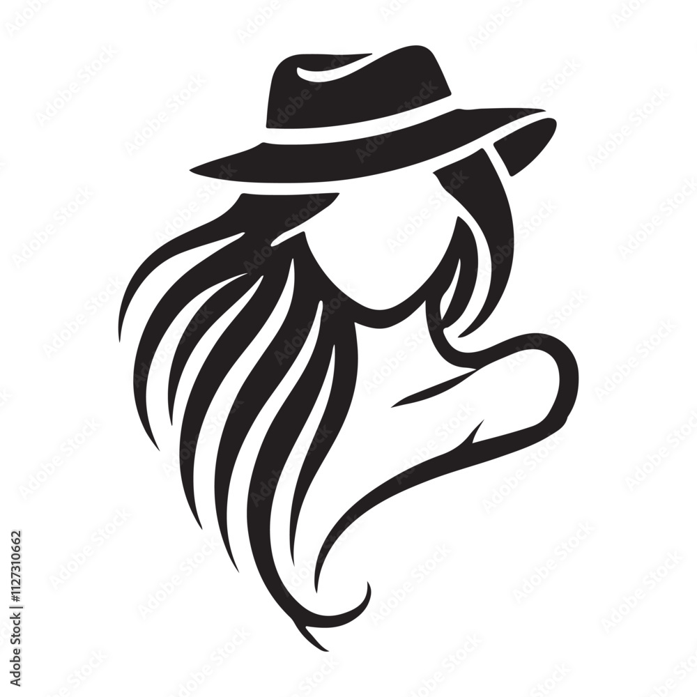 girl long hair with stylish hat vector icon girl long hair with stylish hat vector icon