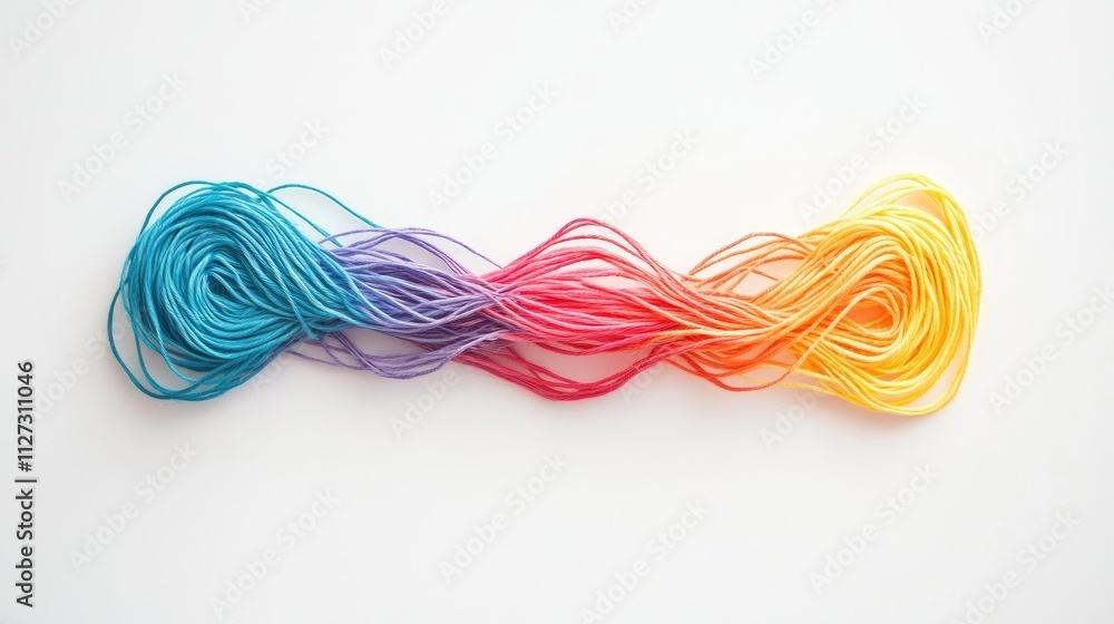 vibrant gradient sewing threads in various colors arranged creatively on a white background vibrant gradient sewing threads in various colors arranged creatively on a white background