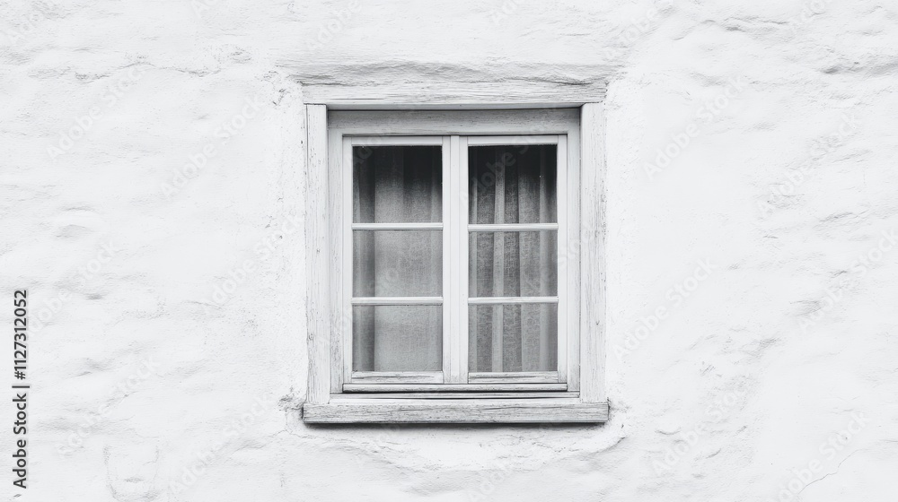 Minimalist white wall featuring a rustic window with curtains creating a serene and timeless aesthetic perfect for various design projects. Minimalist white wall featuring a rustic window with curtains creating a serene and timeless aesthetic perfect for various design projects.