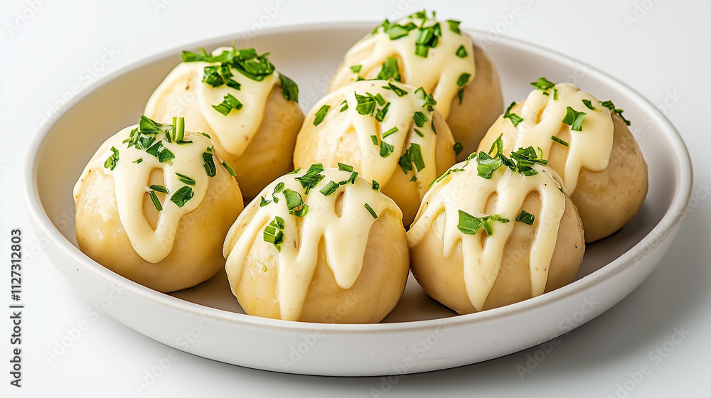 Enjoying sardine balls drizzled with flavorful garlic aioli and garnished with herbs Enjoying sardine balls drizzled with flavorful garlic aioli and garnished with herbs