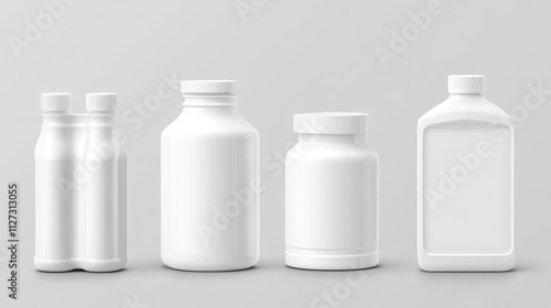 Versatile white plastic canisters ideal for liquid storage featuring various shapes for diverse liquid types and container needs photo