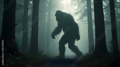 Mysterious Forest Creature Captured in the Shadows of a Foggy Woodland Landscape