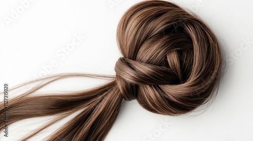 Brown hair knot arranged on a clean white background showcasing texture and style for beauty and fashion concepts photo