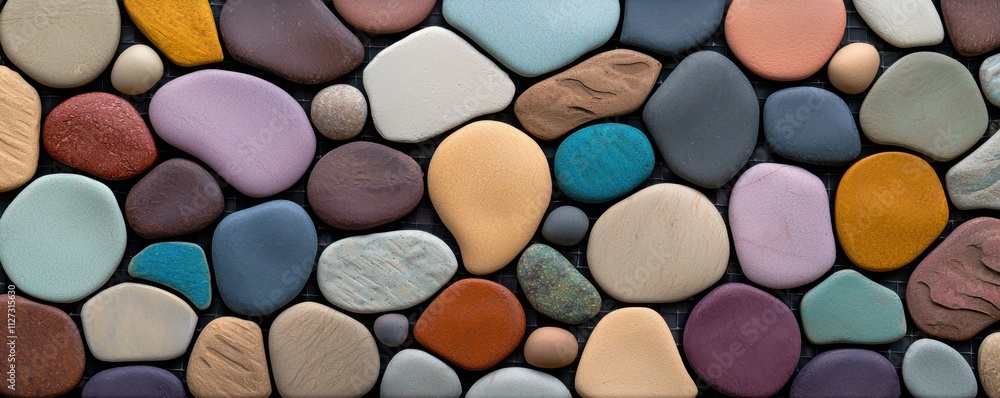 Natural colorful pebbles displayed in a unique arrangement close-up nature calm environment abstract concept Natural colorful pebbles displayed in a unique arrangement close-up nature calm environment abstract concept