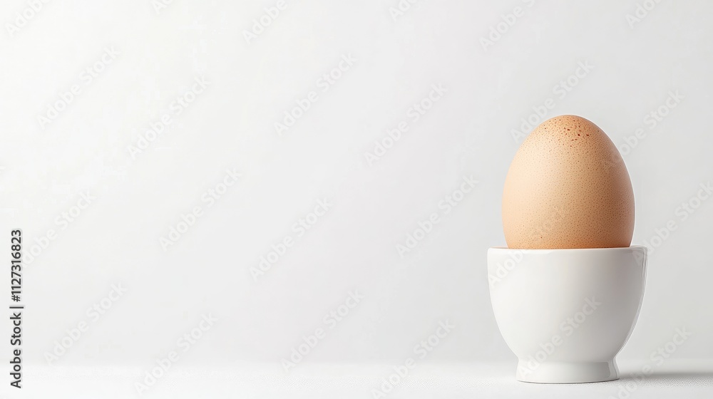 Boiled egg in a white cup on a minimalistic background creating a fresh and simple dining concept for food photography Boiled egg in a white cup on a minimalistic background creating a fresh and simple dining concept for food photography