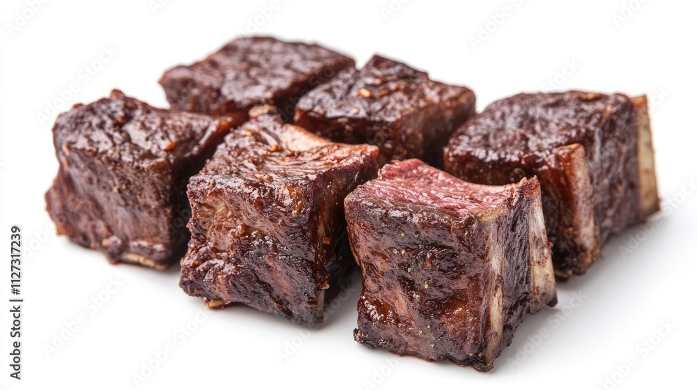 Barbecue styled chuck beef short ribs grilled to perfection on a clean white background showcasing mouthwatering texture and rich color. Barbecue styled chuck beef short ribs grilled to perfection on a clean white background showcasing mouthwatering texture and rich color.