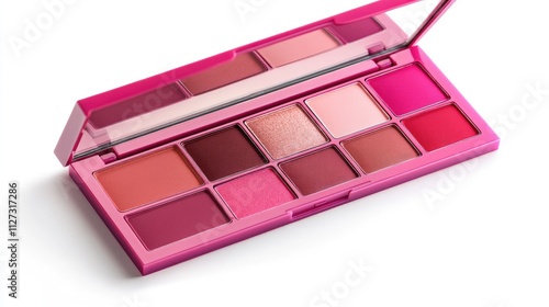 Vibrant lip palette in pink case featuring an array of shades on a clean white background for makeup and beauty marketing photo