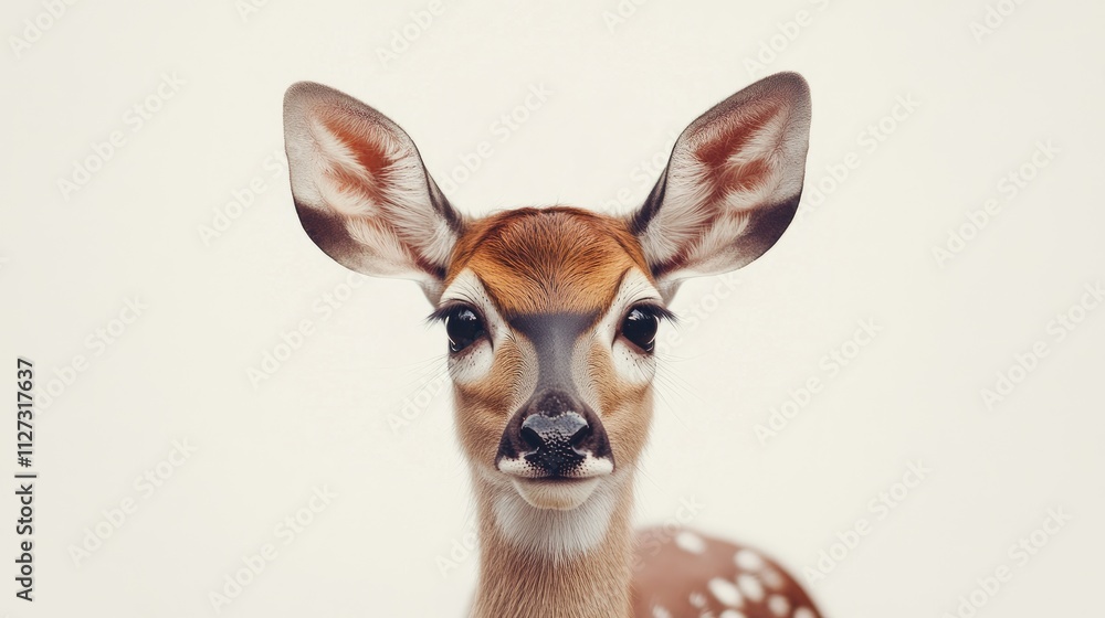 Fototapeta premium Nyala antelope portrait with soft features and distinctive markings isolated on a clean white background showcasing its natural beauty.