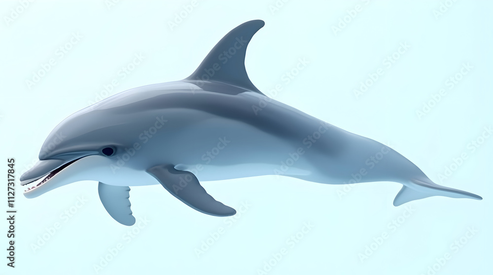 Realistic 3D Rendering of a Dolphin Swimming Gracefully Underwater with Soft Blue Background Realistic 3D Rendering of a Dolphin Swimming Gracefully Underwater with Soft Blue Background