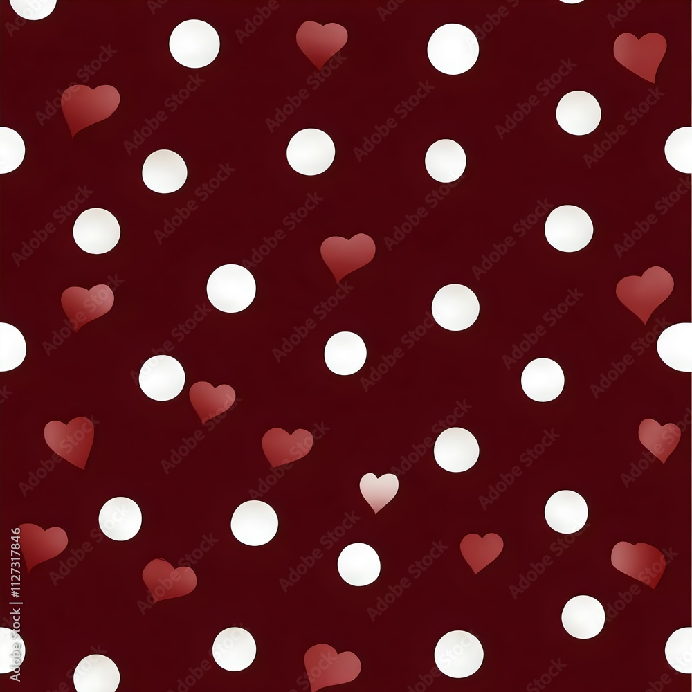 Seamless polka dot pattern with white hearts on a red background Seamless polka dot pattern with white hearts on a red background