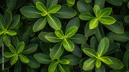 Euphorbia characias Wulfenii vibrant leaves in a lush country cottage garden setting rural Devon England botanical close-up photo