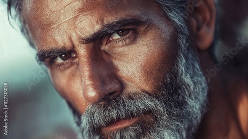 Mature man with distinguished features and a thoughtful expression showcasing wisdom and experience in a close-up portrait.