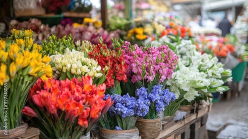 Vibrant Display of Colorful Orchid Flowers for Sale in a Bustling Indoor Flower Market