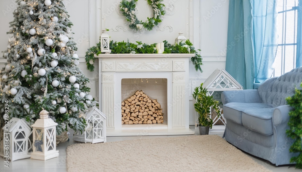 Cozy Festive Room with a Fireplace A Warm and Inviting Christmas Decor Scene, Featuring Twinkling Lights, Stockings, and a Beautifully Adorned Tree for a Magical Holiday Atmosphere Cozy Festive Room with a Fireplace A Warm and Inviting Christmas Decor Scene, Featuring Twinkling Lights, Stockings, and a Beautifully Adorned Tree for a Magical Holiday Atmosphere
