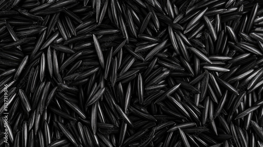 Background of wild rice grains in monochrome showcasing texture and detail ideal for culinary or organic themes Background of wild rice grains in monochrome showcasing texture and detail ideal for culinary or organic themes