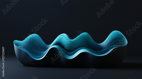 3D render hard paper wave lines, black background, vector illustration, minimalist design style