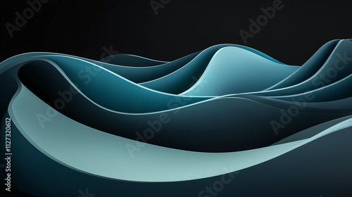 3D render hard paper wave lines, black background, vector illustration, minimalist design style
