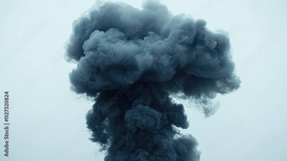 Dark smoke plume rising against a pale background creating an abstract and dramatic visual contrast for artistic or commercial use Dark smoke plume rising against a pale background creating an abstract and dramatic visual contrast for artistic or commercial use
