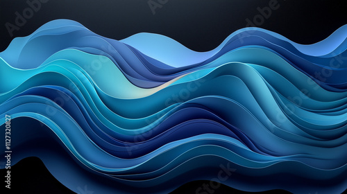 3D render hard paper wave lines, black background, vector illustration, minimalist design style