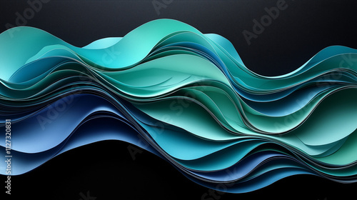 3D render hard paper wave lines, black background, vector illustration, minimalist design style