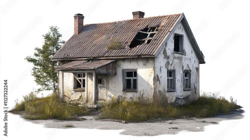 dilapidated two story abandoned house with broken windows and overgrown grass surrounding the structure dilapidated two story abandoned house with broken windows and overgrown grass surrounding the structure