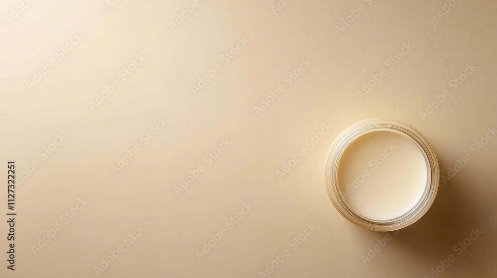 Empty cosmetic jar on beige background with ample space for text or branding, ideal for product advertisements and beauty-related content Empty cosmetic jar on beige background with ample space for text or branding, ideal for product advertisements and beauty-related content