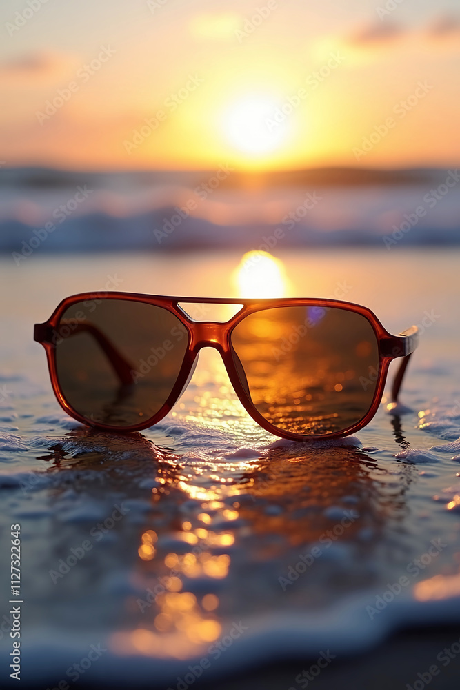 custom made wallpaper toronto digitalElegant Eyewear Capturing Sea Reflections During Golden Hour on Beach