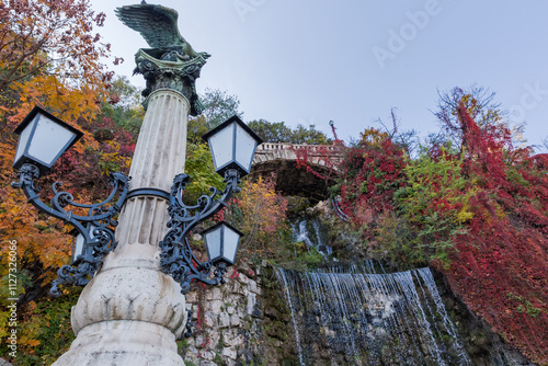 Canvas Print Artificial waterfall on the Gellert Hill at autumn, Budapest, Hungary