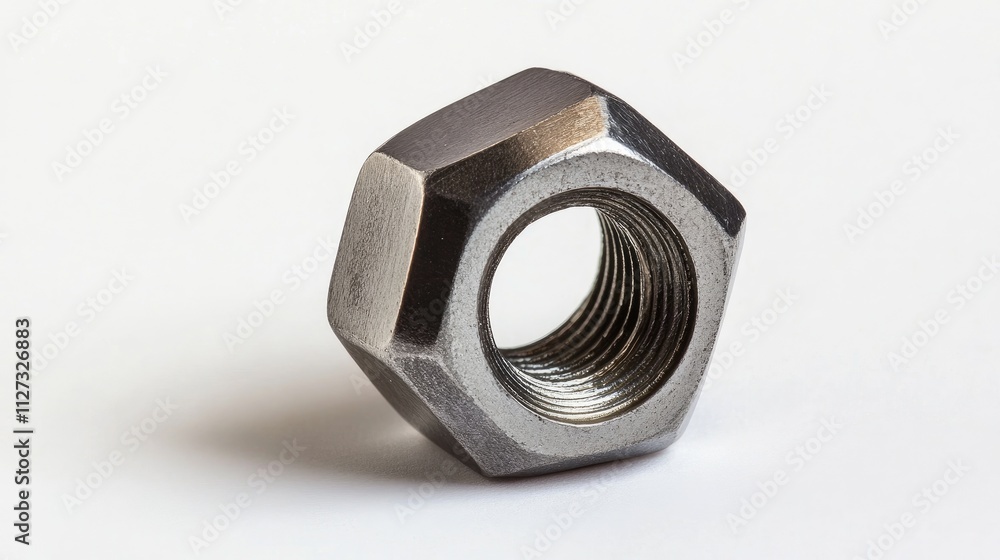 Stainless steel hexagon nut isolated on white background showcasing industrial hardware and mechanical components for engineering applications Stainless steel hexagon nut isolated on white background showcasing industrial hardware and mechanical components for engineering applications