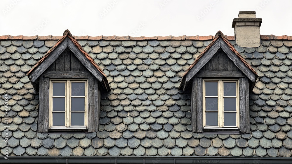 Bituminous Tile Roof Design Featuring Decorative Dormer Windows on a Charming House Bituminous Tile Roof Design Featuring Decorative Dormer Windows on a Charming House