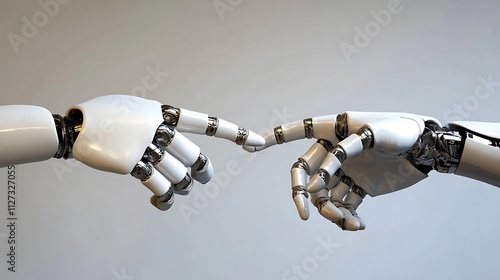 Robotic Fingers Touching: A 3D Render of Artificial Connection. AI Generated