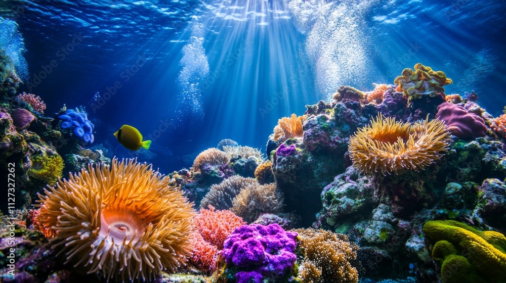 Obraz premium Vibrant Marine Life, Colorful Coral Reefs, Sea Anemones, Underwater Ecosystems, macro, marine, sea life, nature, ocean, detail, close up, pattern, underwater, organism, beautiful, texture