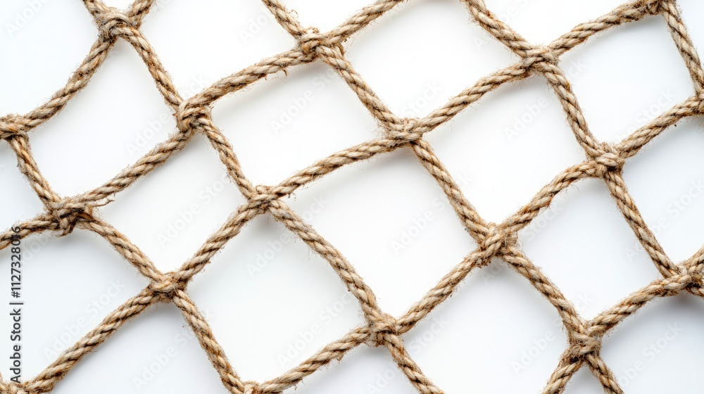 Natural rope fishing net texture on a white background ideal for marine or sports themes in advertising or design projects. Natural rope fishing net texture on a white background ideal for marine or sports themes in advertising or design projects.