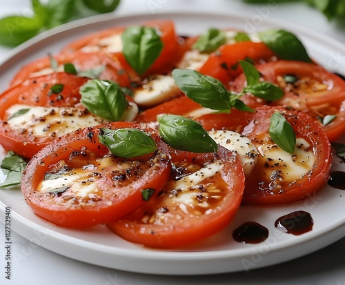 Hearty Italian feast with fresh tomato sauce, basil, and pasta on a rustic white plate