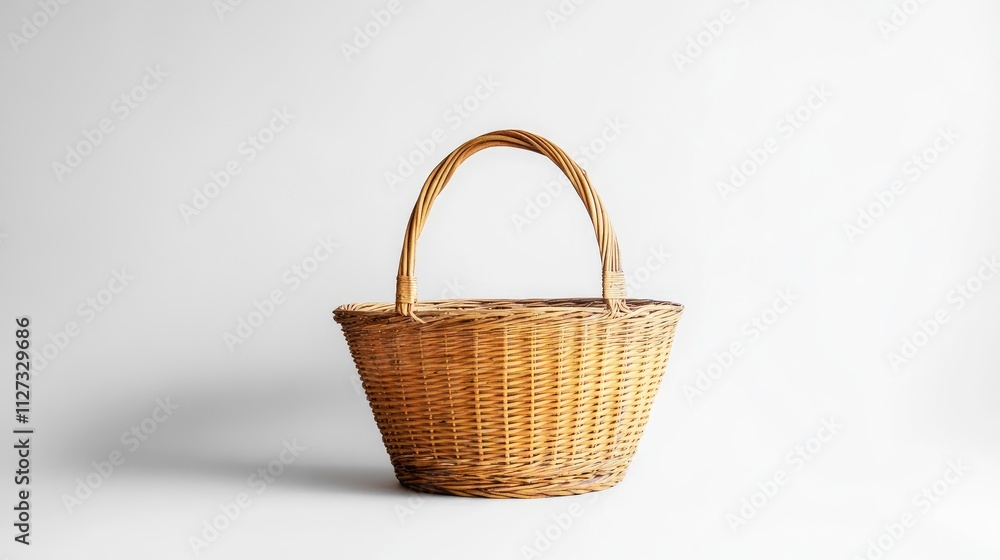 empty wicker basket on a minimalist white background showcasing natural texture and design ideal for home decor or storage concepts empty wicker basket on a minimalist white background showcasing natural texture and design ideal for home decor or storage concepts