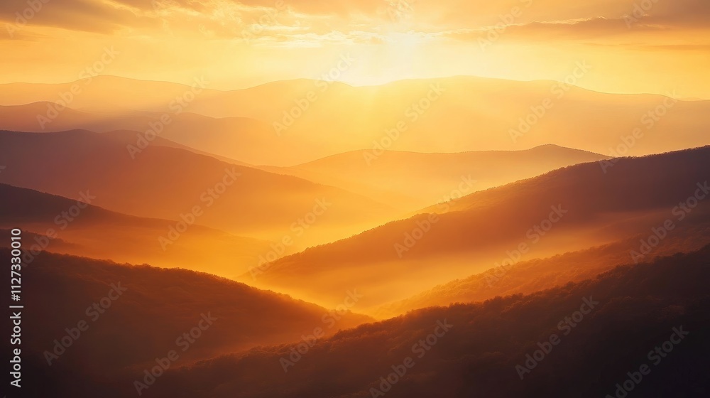 Golden hour light illuminating the rolling hills and valleys of Shenandoah National Park in Virginia during a tranquil sunset. Golden hour light illuminating the rolling hills and valleys of Shenandoah National Park in Virginia during a tranquil sunset.