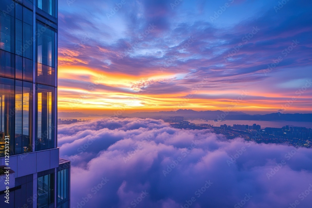 Serene Sky with Breathtaking Sunset Over Clouds Serene Sky with Breathtaking Sunset Over Clouds