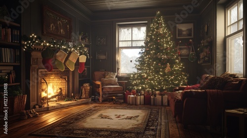 Wallpaper Mural Cozy Holiday Living Room with Christmas Tree and Festive Decor Torontodigital.ca