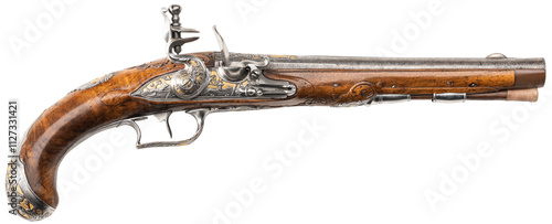Konstfotografi Studioaufnahme einer historischen Steinschlosspistole Pistole Kurzwaffe auf frei