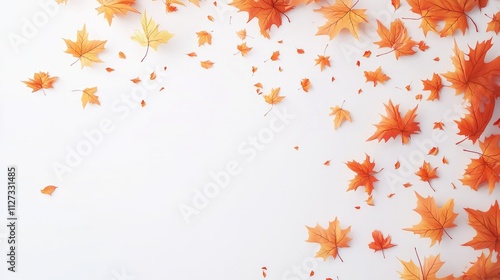 Autumn maple leaves scattered on a white background creating a seasonal and vibrant nature composition photo