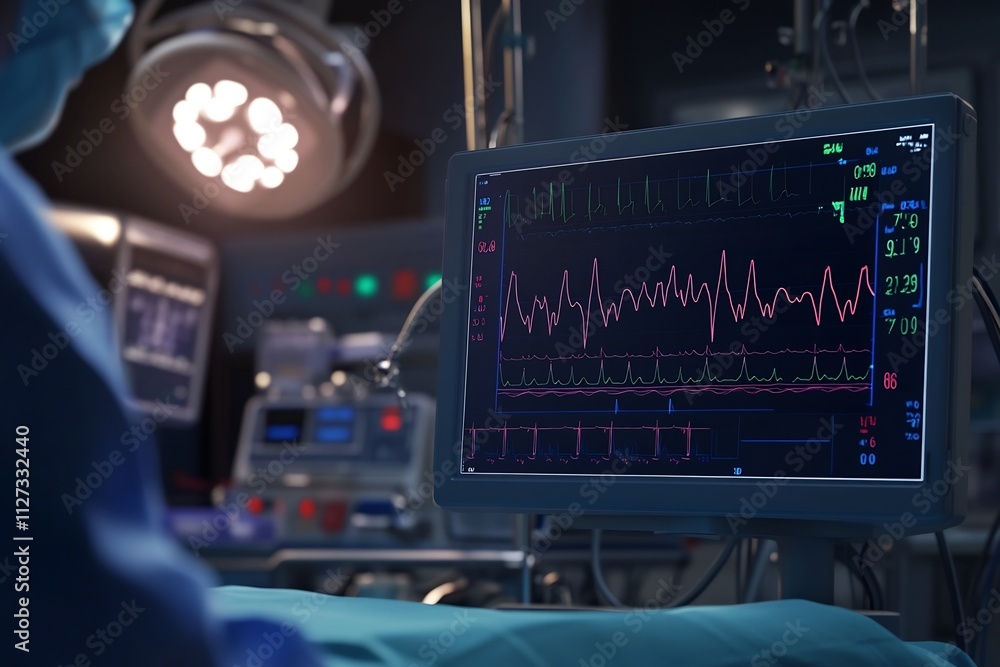 Close up of an Electrocardiogram Monitor During Surgical Procedure Ultra and High Medical Technology Image Close up of an Electrocardiogram Monitor During Surgical Procedure Ultra and High Medical Technology Image