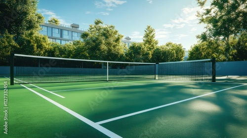 Wallpaper Mural A tennis court with a net, ideal for sports and recreation scenes Torontodigital.ca