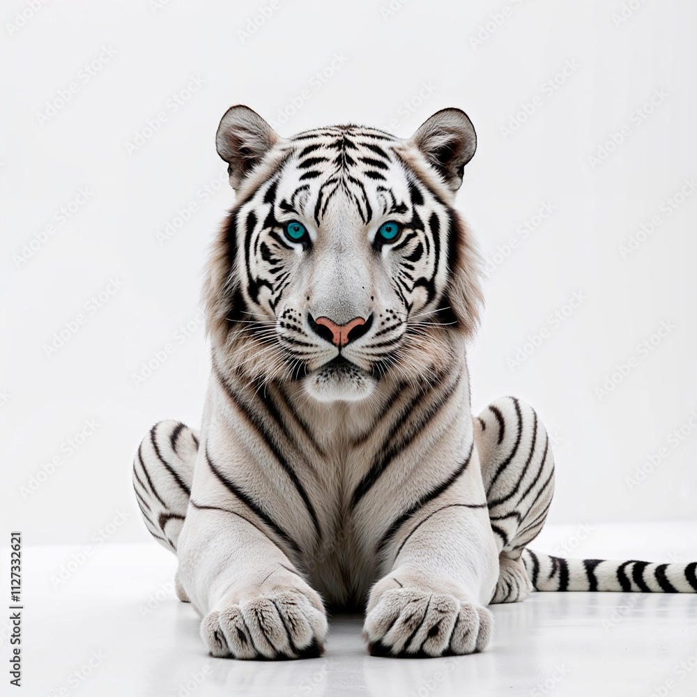 Fototapeta premium legant White Bengal Tiger Resting on Clean Surface