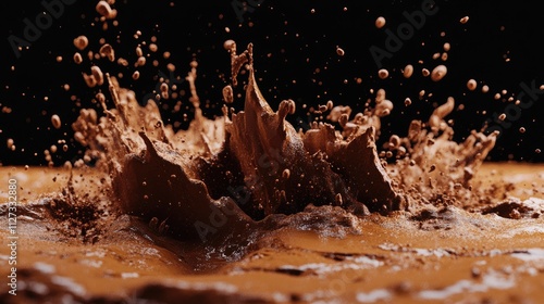 Dynamic brown sand explosion creating splashes against a dramatic black background in an artistic display of texture and movement.