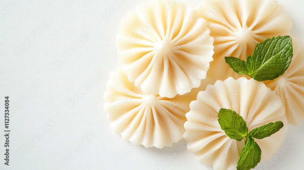 Traditional Sardinian culurgionis ravioli with pecorino cheese and mint displayed on a clean white background showcasing Italian culinary art Traditional Sardinian culurgionis ravioli with pecorino cheese and mint displayed on a clean white background showcasing Italian culinary art